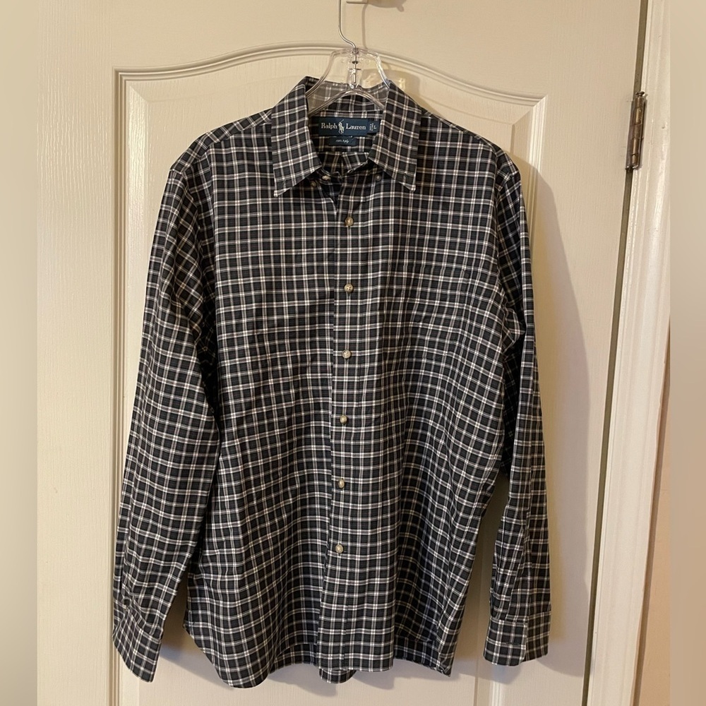 Ralph Lauren 120s 2-Ply Long Sleeve Button Down Christmas Plaid Shirt Size L